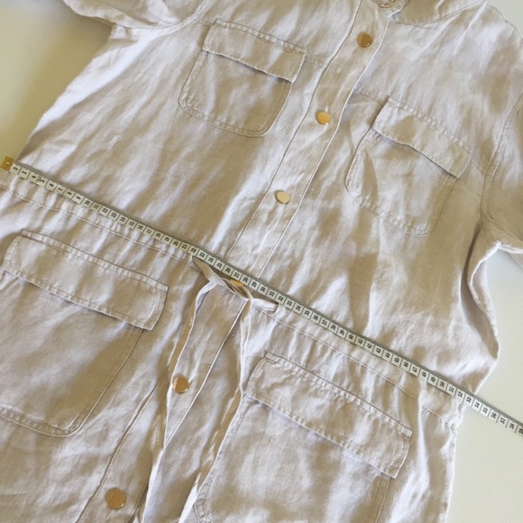 JONES NEW YORK linen womens L long line draw string jacket oatmeal gold tone NEW - Picture 15 of 16